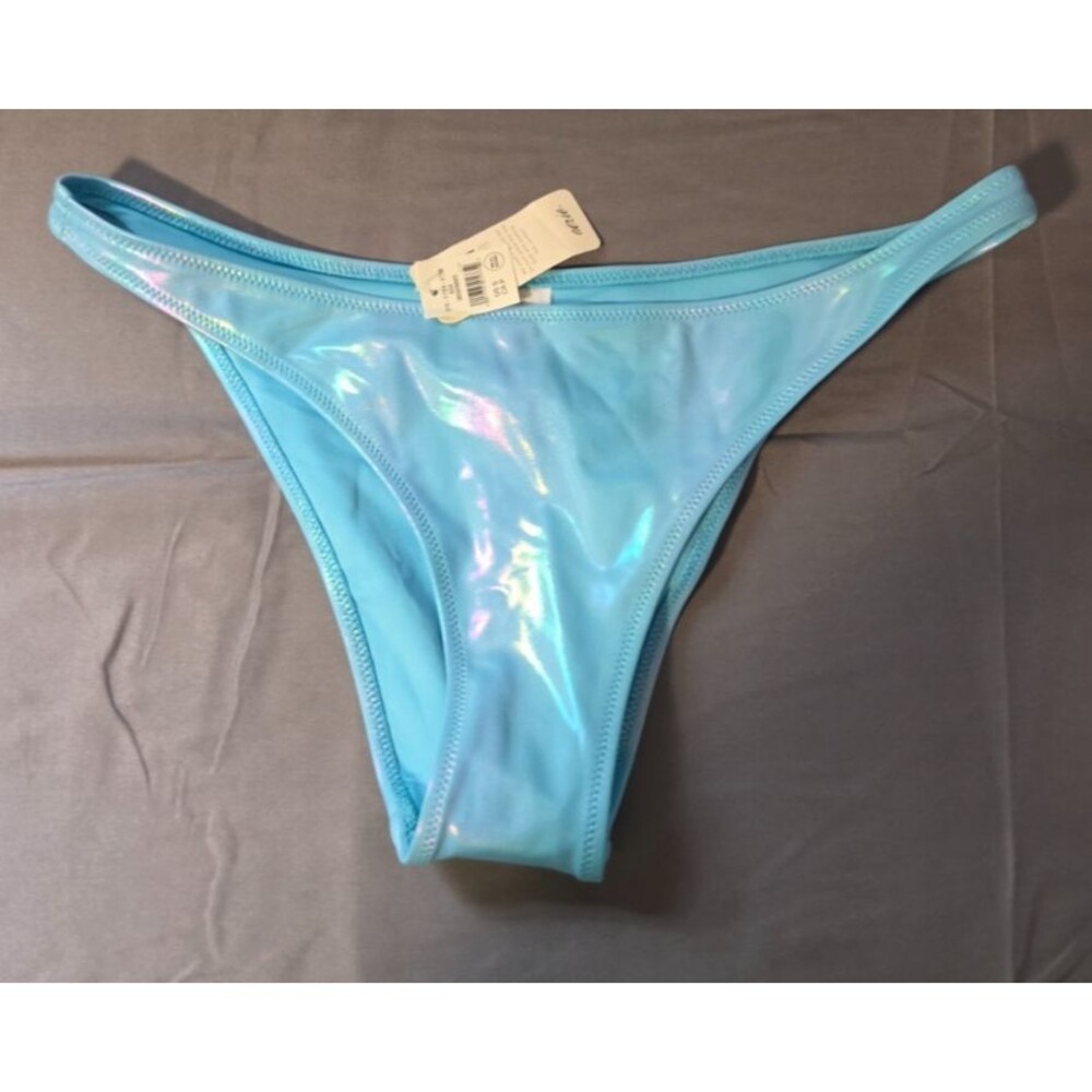 Aerie Swim Bathing Suit Bottom Blue Shimmer New With Tags Small S Cheeky